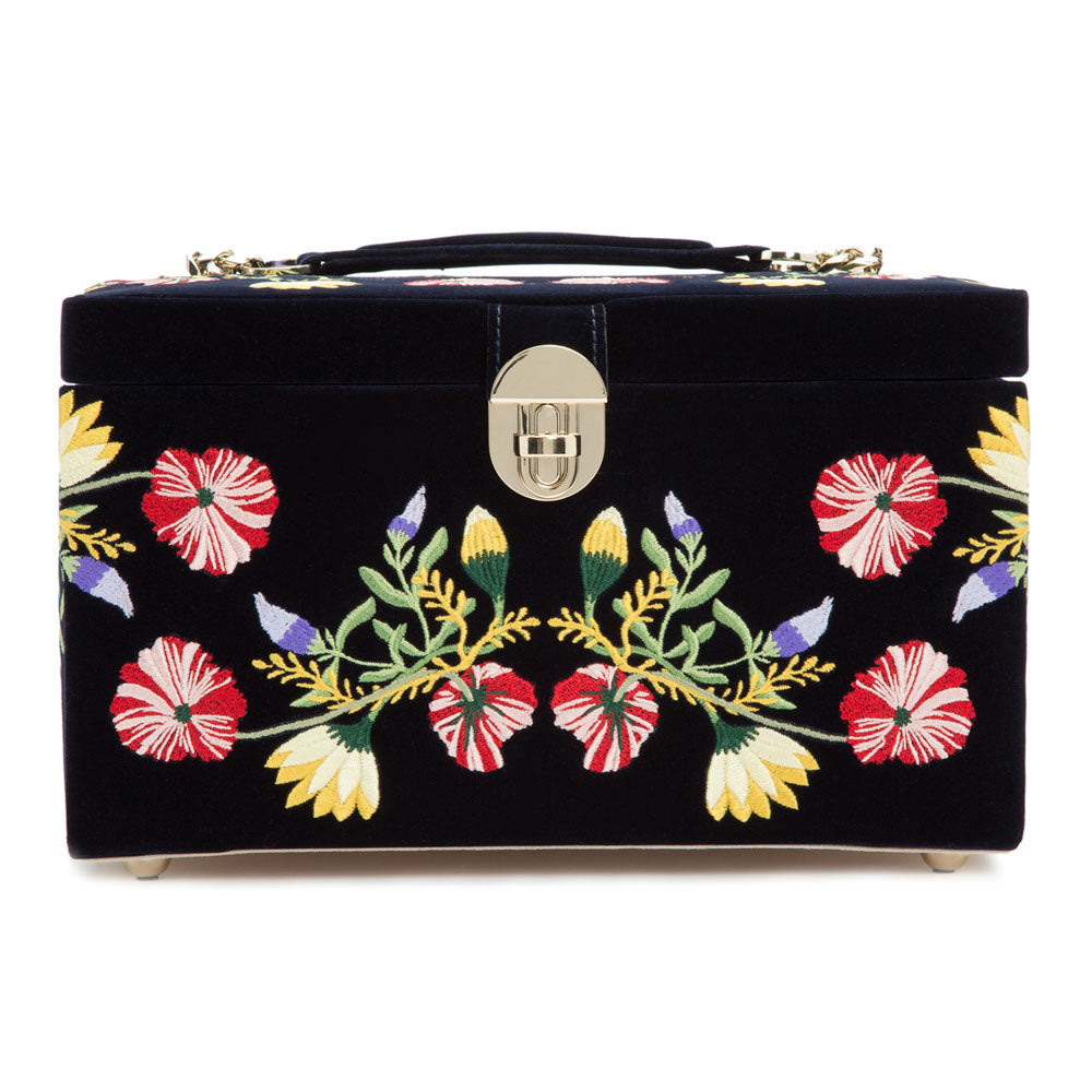 WOLF 1834 Zoe Medium Jewelry Box – Indigo Velvet with Floral Embroidery - Image 1