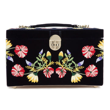 WOLF 1834 Zoe Medium Jewelry Box – Indigo Velvet with Floral Embroidery - Image 1