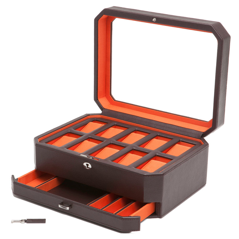 WOLF 1834 Windsor 10-Piece Watch Box with Drawer – Windsor Brown/Orange - Image 2
