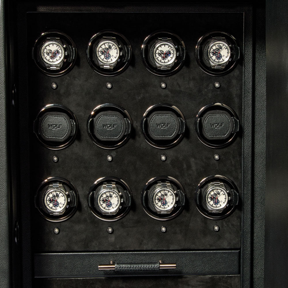 WOLF 1834 Churchill 16-Piece Watch Winder Safe – Black Pebble Leather - Image 5