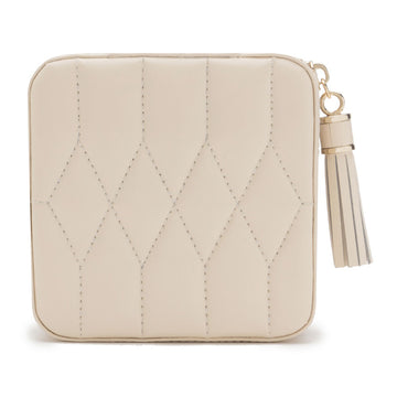 WOLF 1834 Caroline Zip Travel Case – Ivory Leather Jewelry Organizer - Image 1