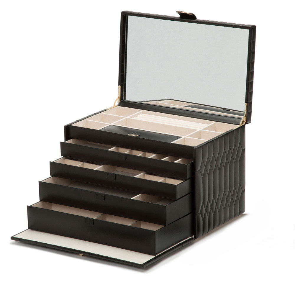 WOLF 1834 Caroline Extra Large Jewelry Case – Black, 43-Compartment Storage with LusterLoc™ Anti-Tarnish Lining - Image 3