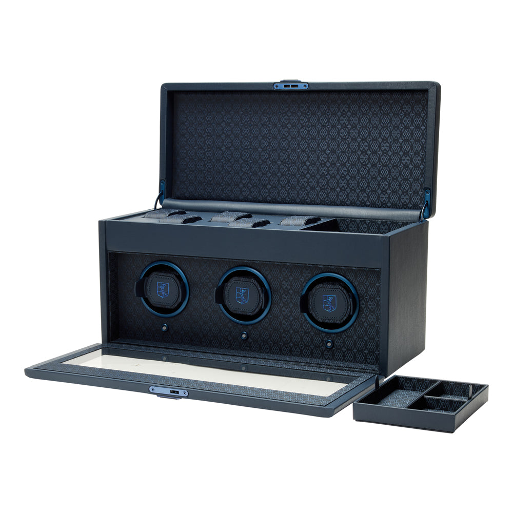 WOLF 1834 Earth Triple Watch Winder – Midnight Blue (3 Watch Capacity + 5 Watch Storage) - Image 4