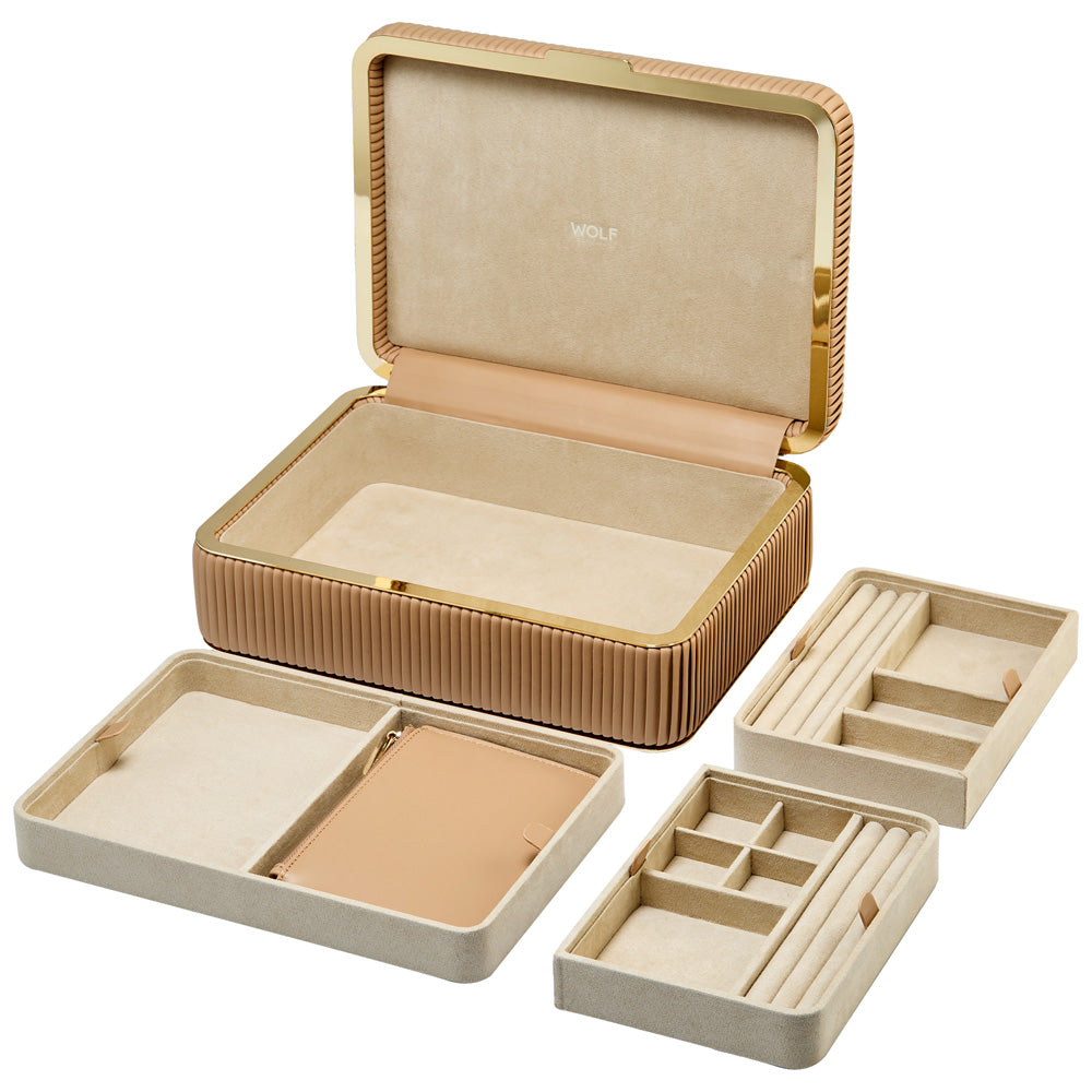 WOLF 1834 Bella Medium Jewelry Box - Mocha (10 Compartments + Zip Pouch) - Image 7
