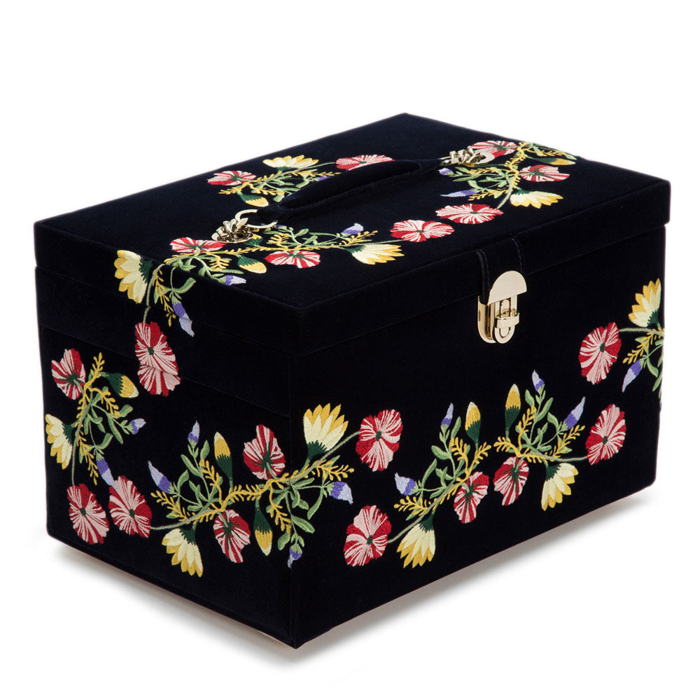WOLF 1834 Zoe Large Jewelry Box – Indigo Velvet with Floral Embroidery - Image 2