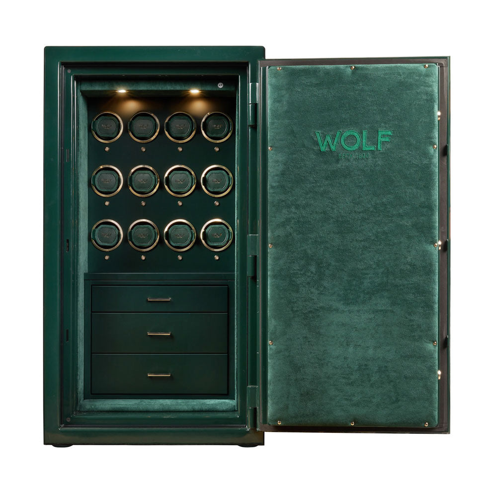 WOLF 1834 Atlas 12-Piece Watch Winder Safe – Green/Gold - Image 2