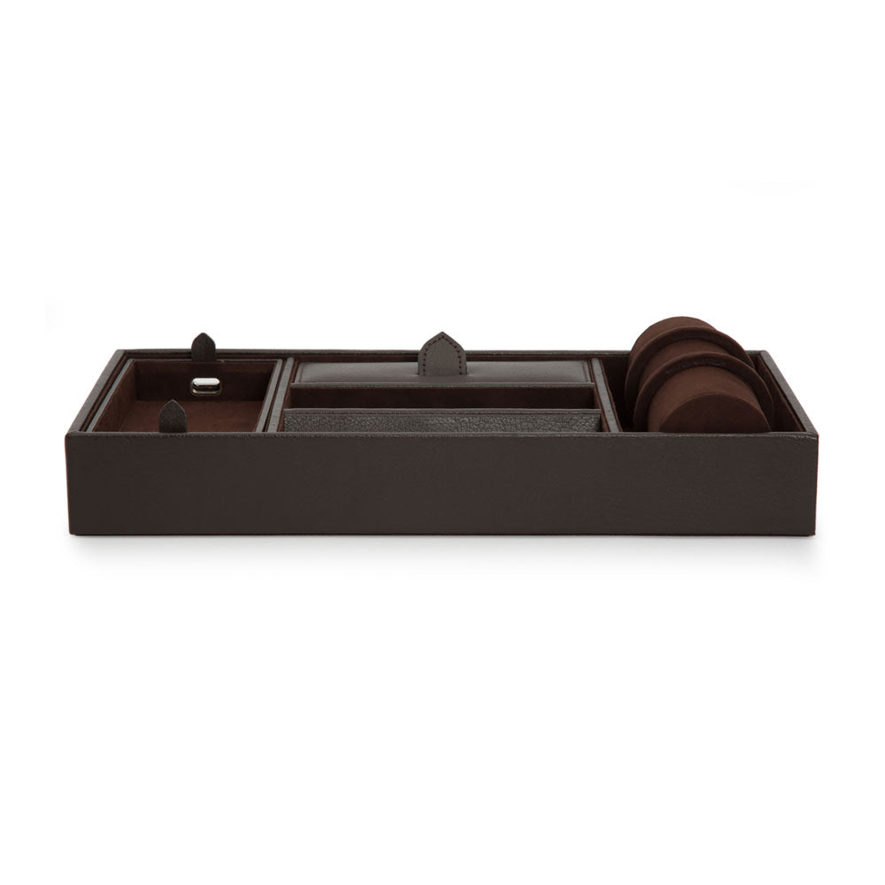 WOLF 1834 Blake Valet Tray with Watch Cuff – Brown Leather - Image 1