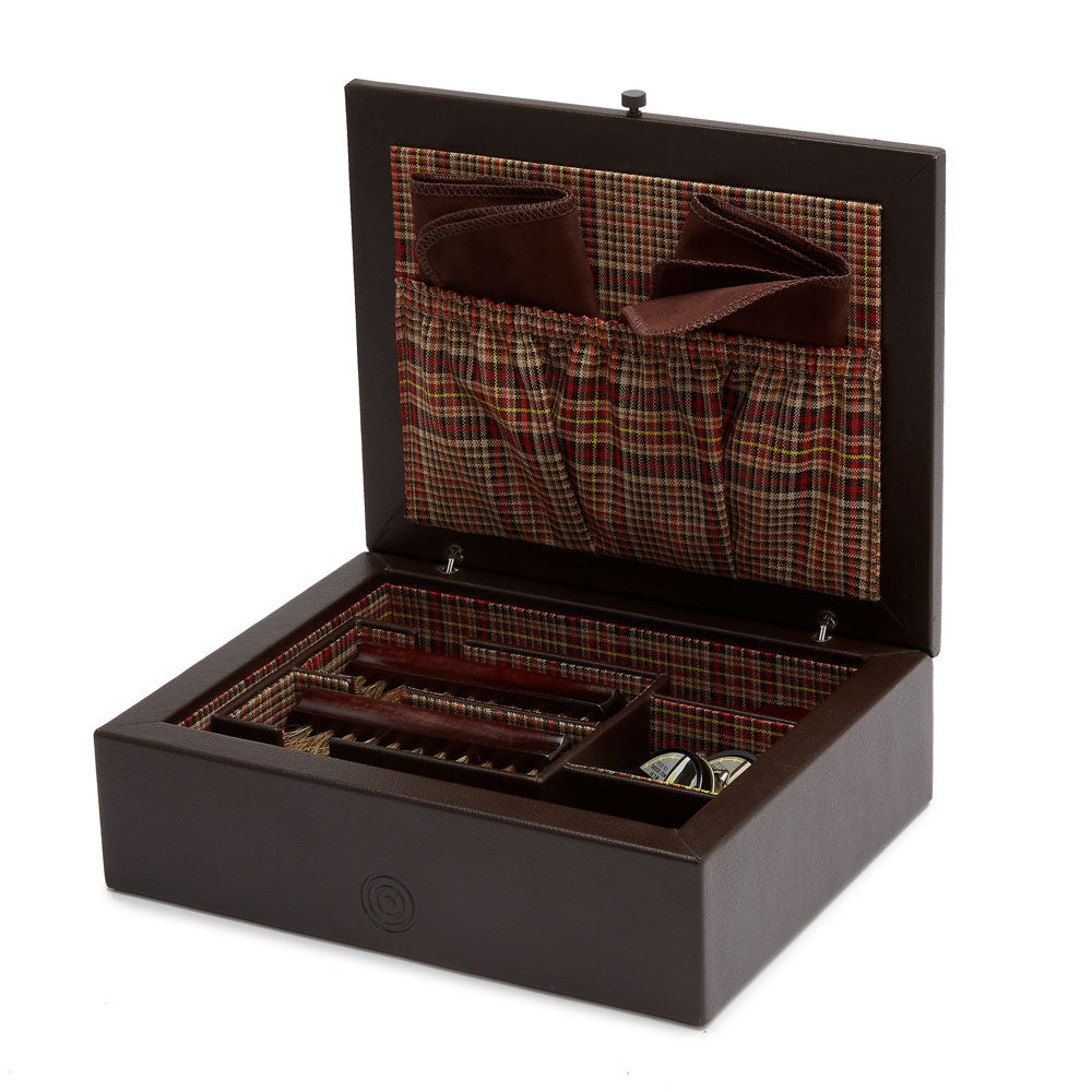 WOLF 1834 WM Brown Shoe Shine Case – Brown Leather with Negroni Tweed Lining - Image 4
