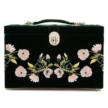 WOLF 1834 Zoe Large Jewelry Box - Forest Green Velvet with Floral Embroidery - Image 1