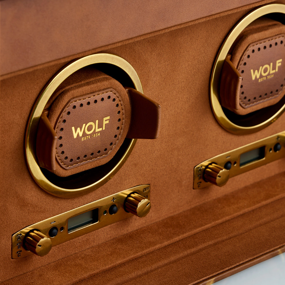 WOLF 1834 Brogue Double Watch Winder with Storage – Burnished Brown - Image 4