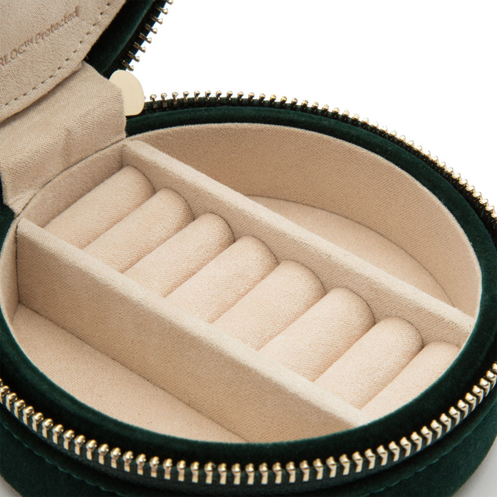 WOLF 1834 Zoe Travel Round Jewelry Case – Forest Green Velvet with Floral Embroidery - Image 6