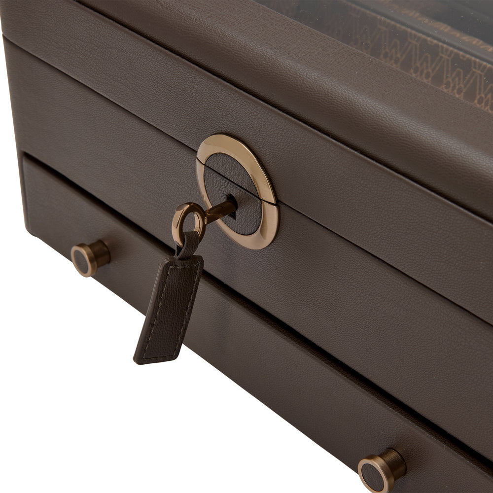 WOLF 1834 Earth Watch Stand Box – Coffee Apple Leather with Glass Lid & Drawer - Image 8