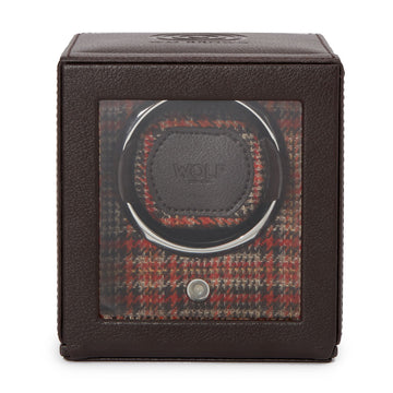 WOLF 1834 WM Brown Single Watch Winder – Brown Vegan Leather with Negroni Tweed - Image 1