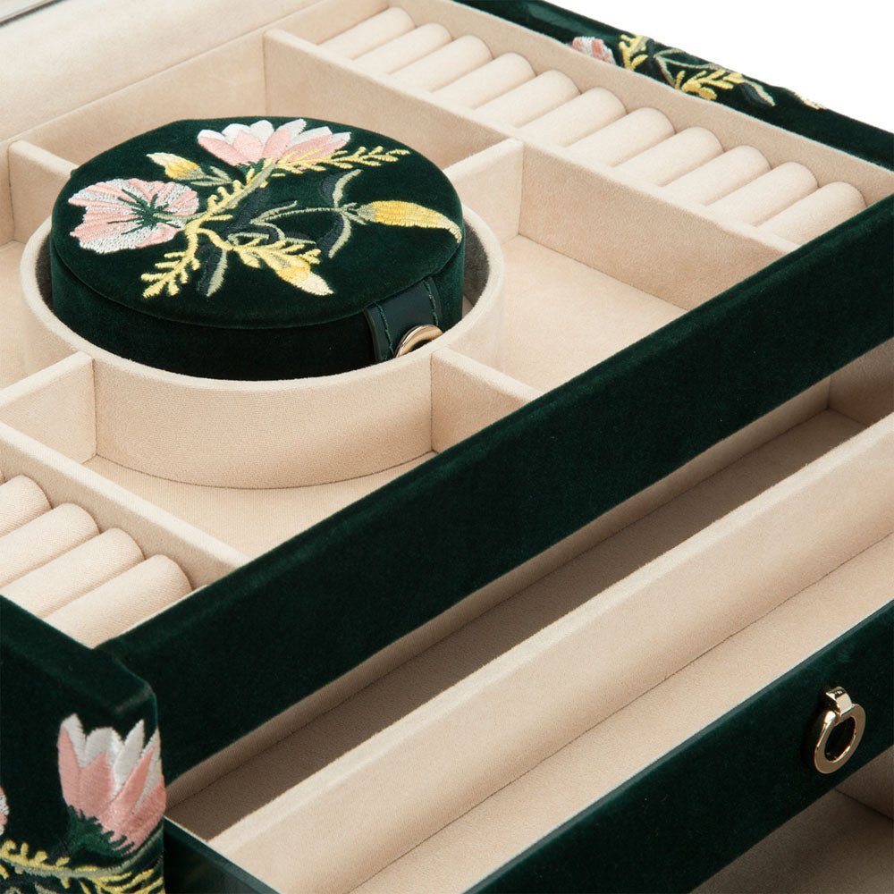 WOLF 1834 Zoe Medium Jewelry Box – Forest Green Velvet with Floral Embroidery - Image 6
