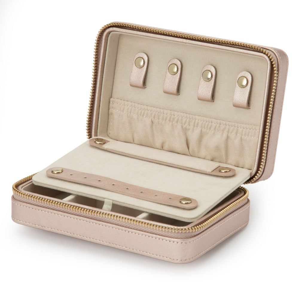 WOLF 1834 Palermo Zip Case – Rose Gold Leather Jewelry Travel Case - Image 4