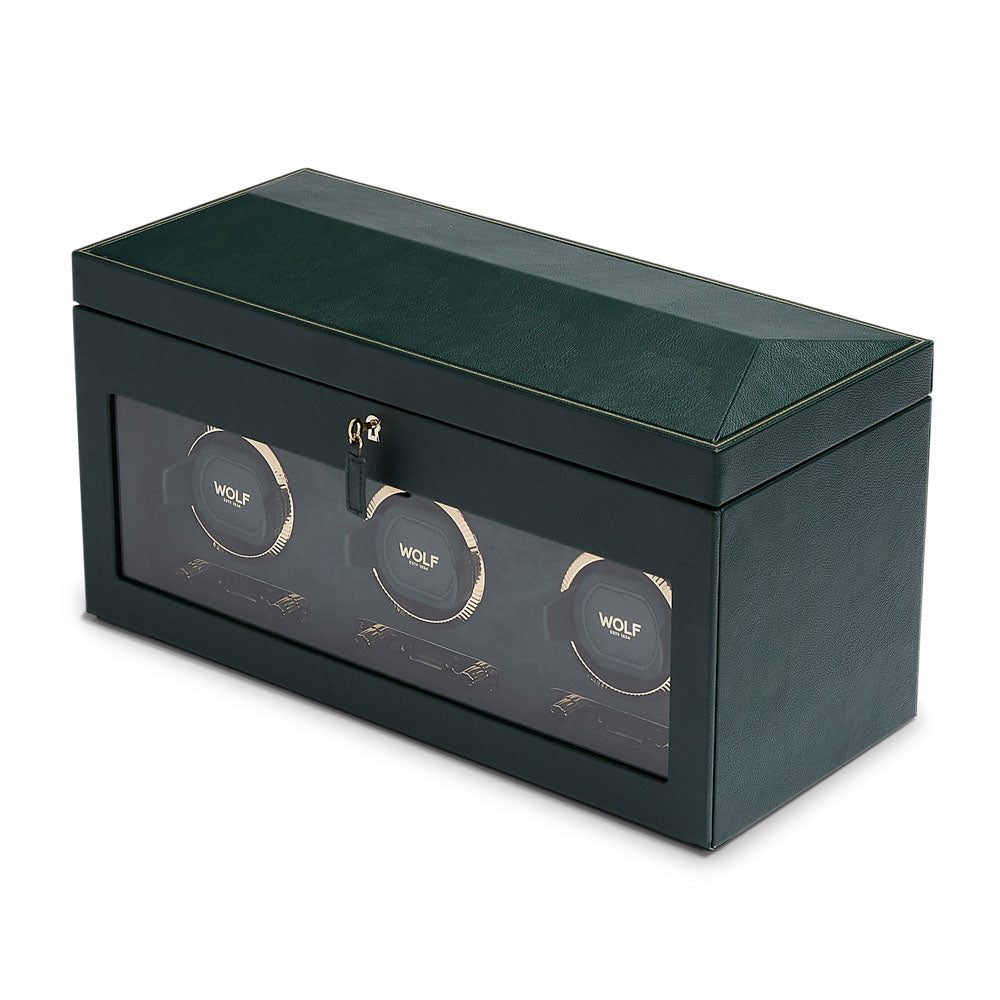 WOLF 1834 British Racing Triple Watch Winder with Storage – Green Vegan Leather - Image 2