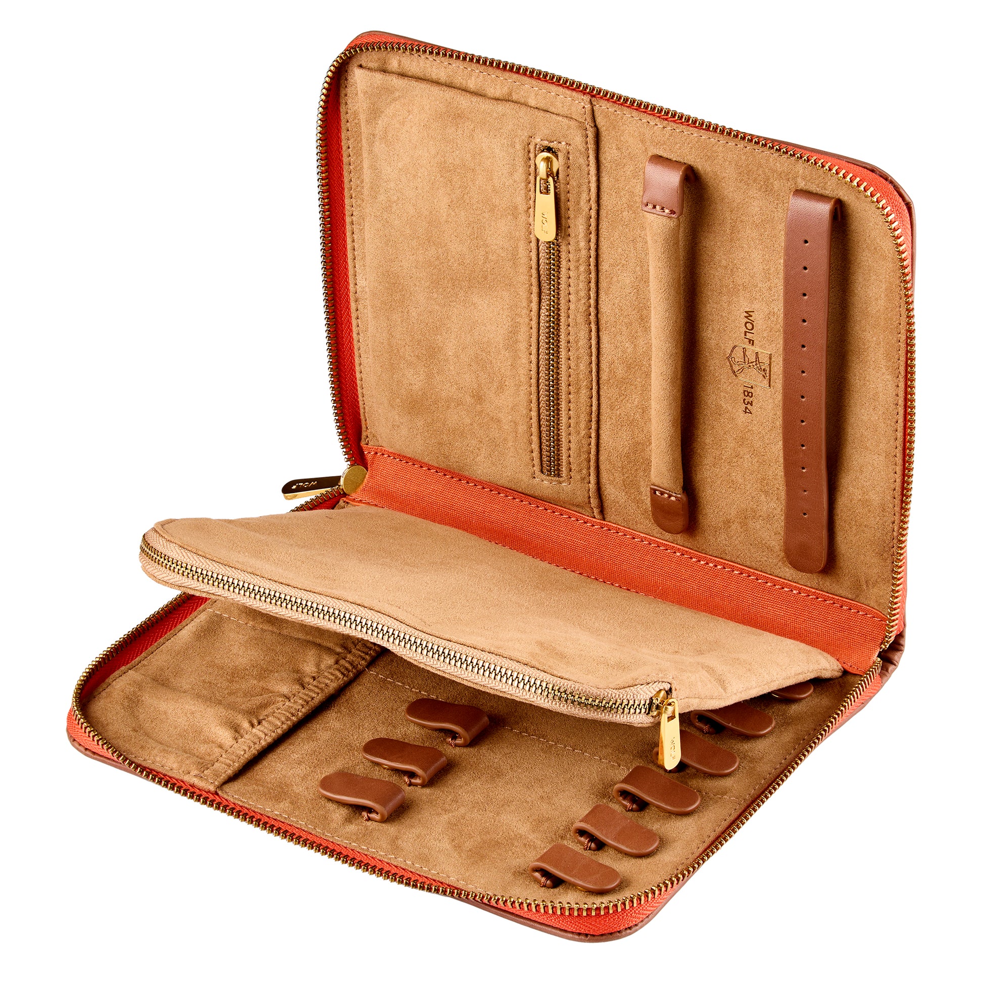 WOLF 1834 Ida Travel Zip Jewelry Portfolio - Orange - Image 3