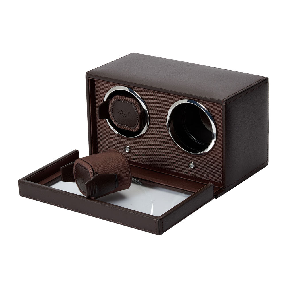 WOLF 1834 Cub Double Watch Winder with Cover – Brown, 2-Piece Capacity - Image 3