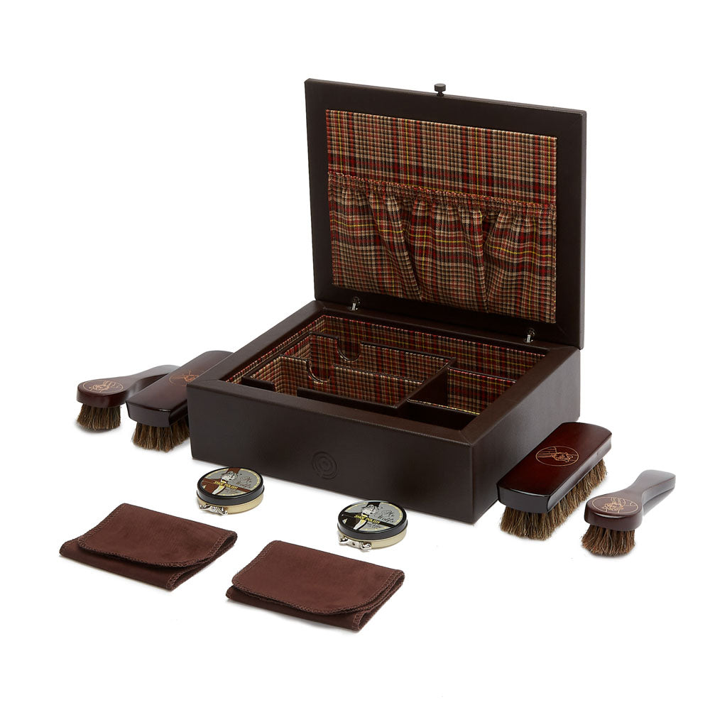 WOLF 1834 WM Brown Shoe Shine Case – Brown Leather with Negroni Tweed Lining - Image 5