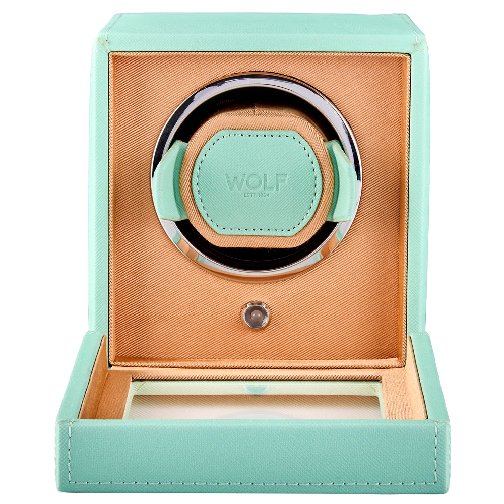 WOLF 1834 Cub Single Watch Winder with Cover - Seltzer Mint/Peach - Image 3