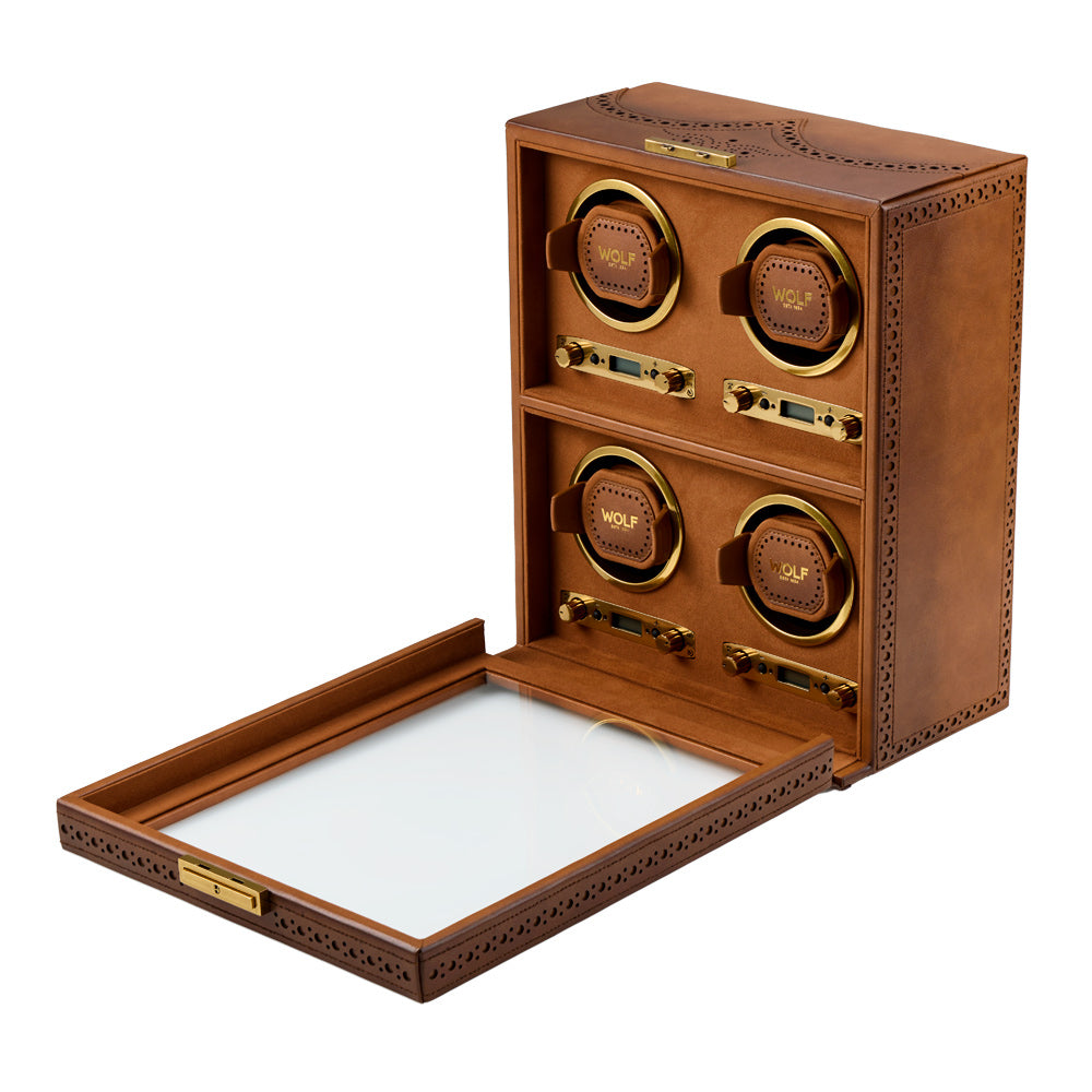 WOLF 1834 Brogue 4-Piece Watch Winder - Burnished Brown - Image 3