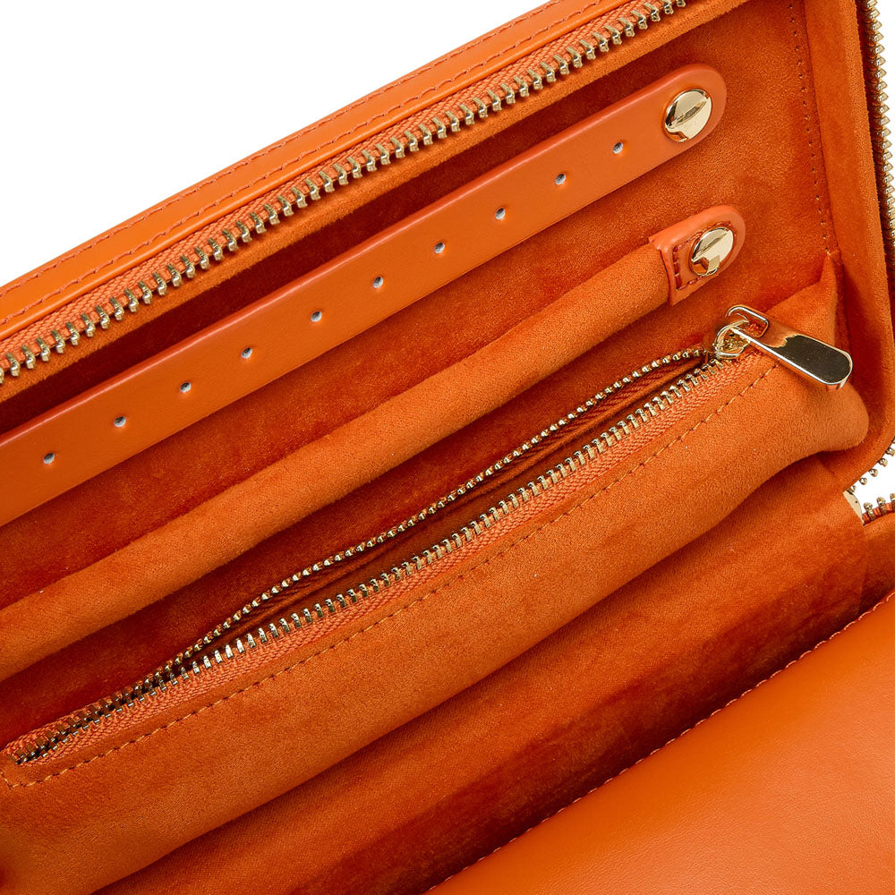 WOLF 1834 Maria Medium Zip Case – Tangerine Leather Jewelry Travel Case - Image 5