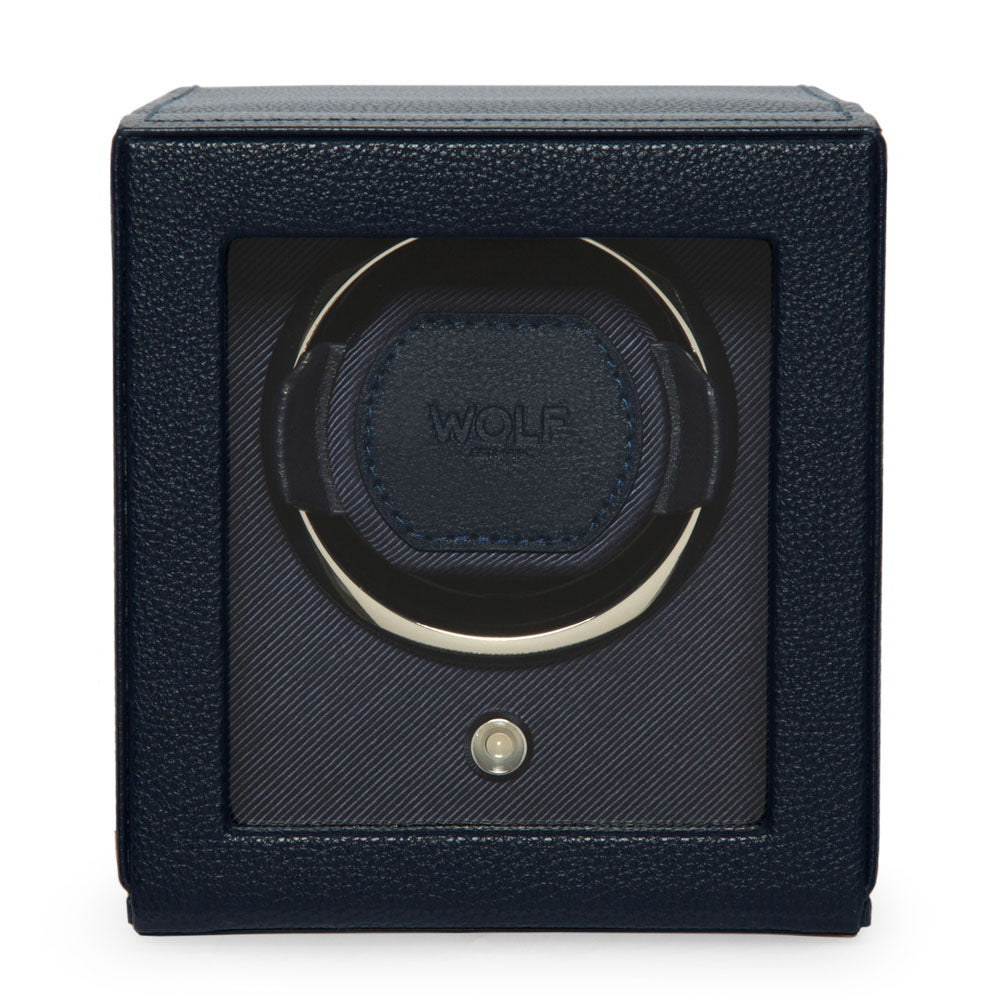 WOLF 1834 Cub Single Watch Winder with Cover - Navy Vegan Leather - Image 1