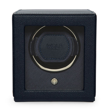 WOLF 1834 Cub Single Watch Winder with Cover - Navy Vegan Leather - Image 1