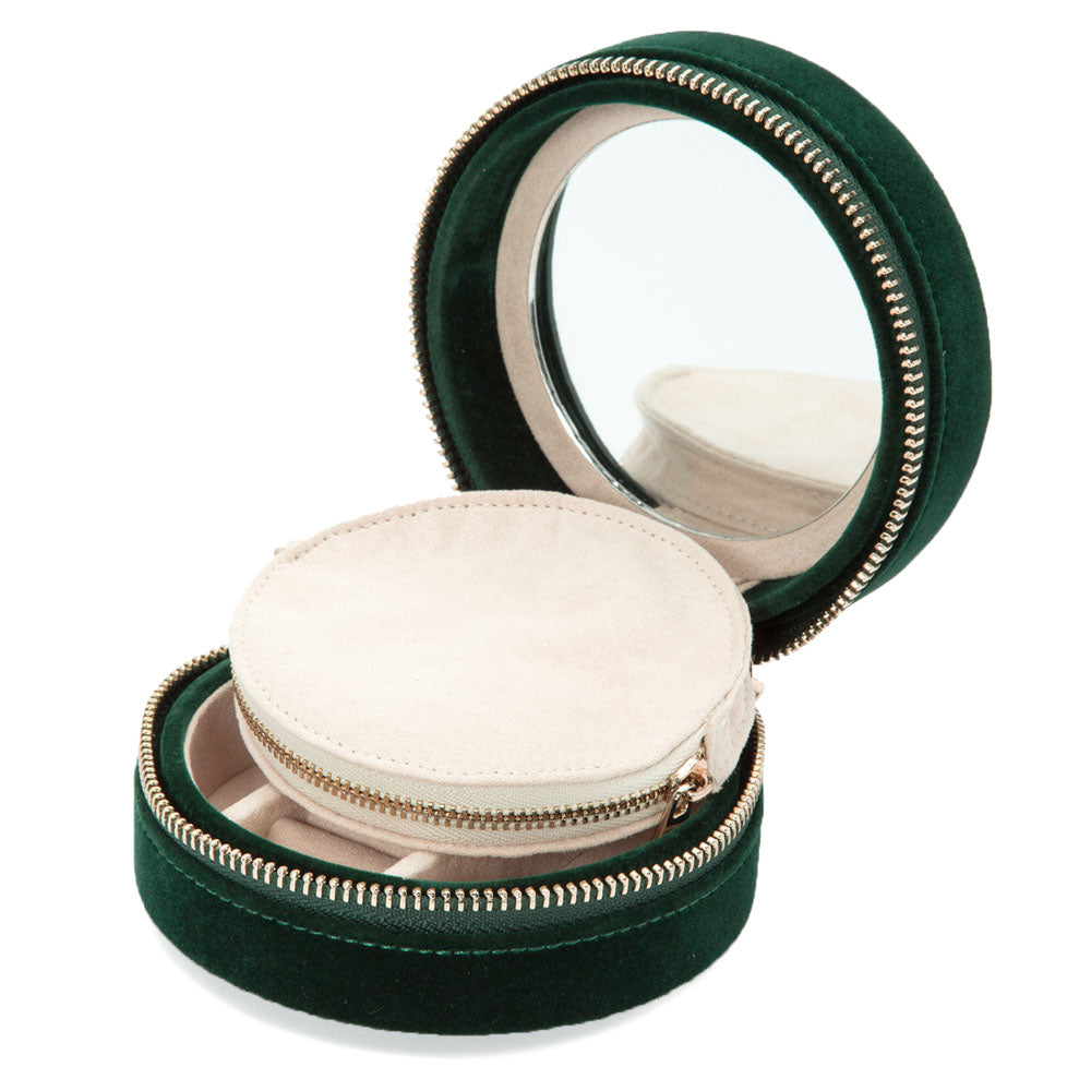 WOLF 1834 Zoe Travel Round Jewelry Case – Forest Green Velvet with Floral Embroidery - Image 5