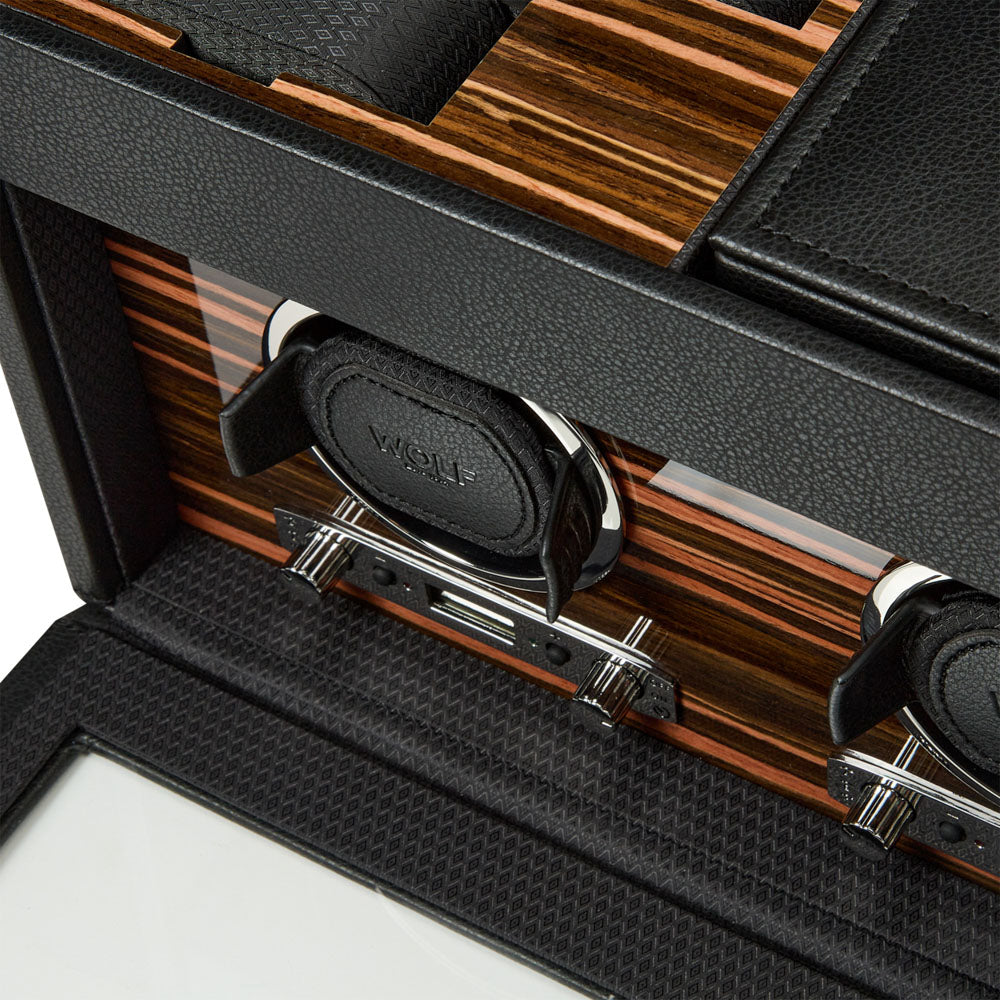 WOLF 1834 Roadster Double Watch Winder with Storage – Black Vegan Leather - Image 5