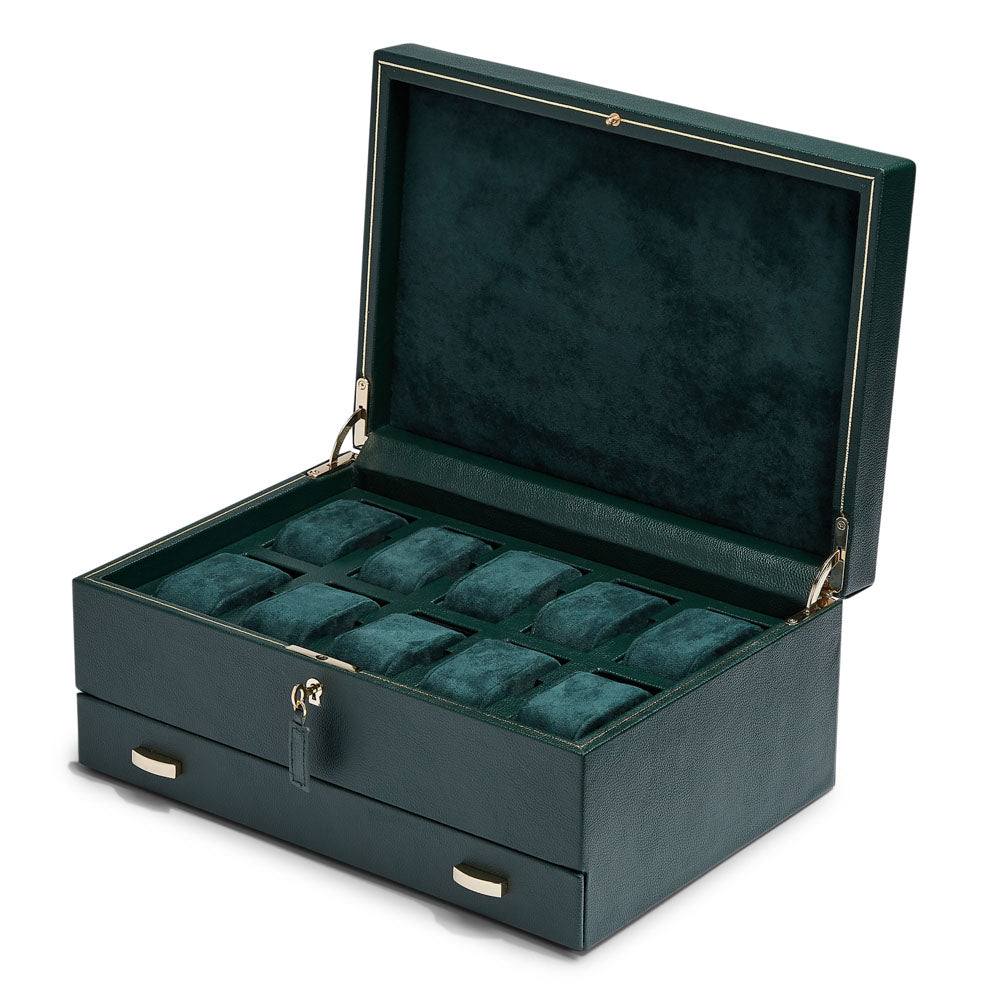 WOLF 1834 British Racing 10-Piece Watch Box with Storage – Green - Image 3