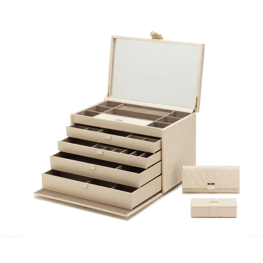 WOLF 1834 Caroline Extra Large Jewelry Case – Ivory, 43 Compartments + Travel Case - Image 4