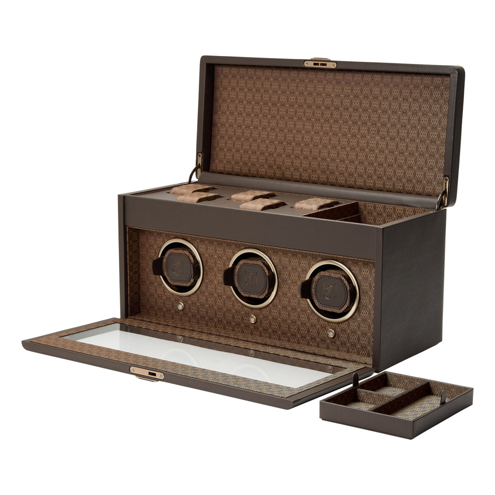 WOLF 1834 Earth Triple Watch Winder – Coffee (3‑Watch Winding, 5‑Watch Storage) - Image 4