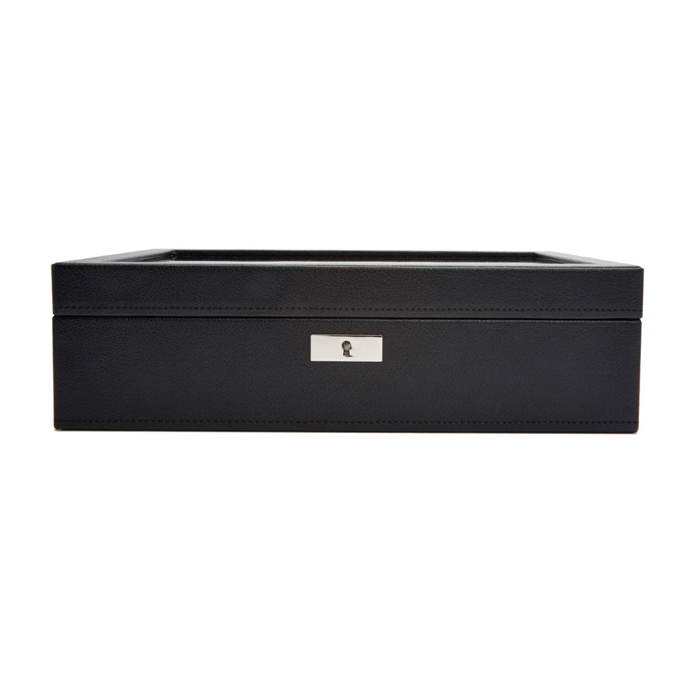 WOLF 1834 Roadster 15-Piece Watch Box – Black Vegan Leather with Ebony Macassar Wood - Image 1