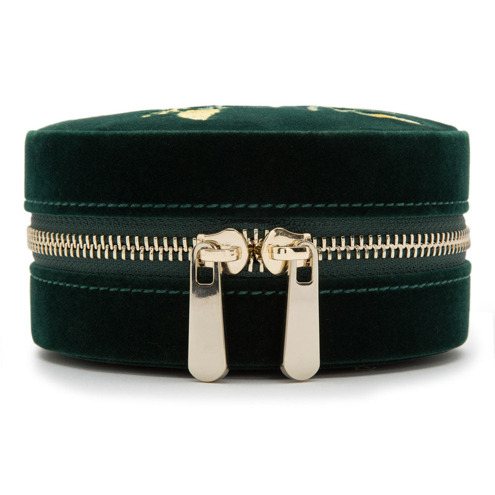 WOLF 1834 Zoe Travel Round Jewelry Case – Forest Green Velvet with Floral Embroidery - Image 3