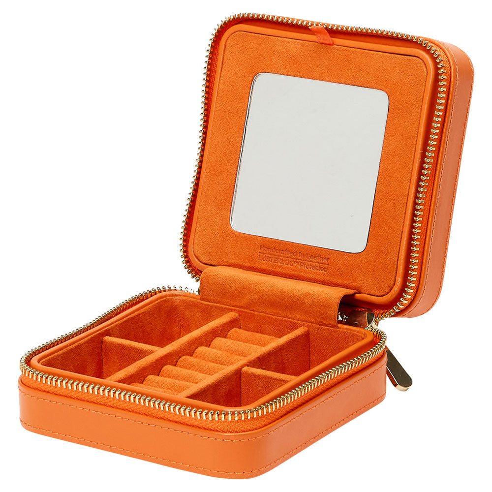WOLF 1834 Maria Small Zip Case - Tangerine Leather Jewelry Travel Case - Image 4