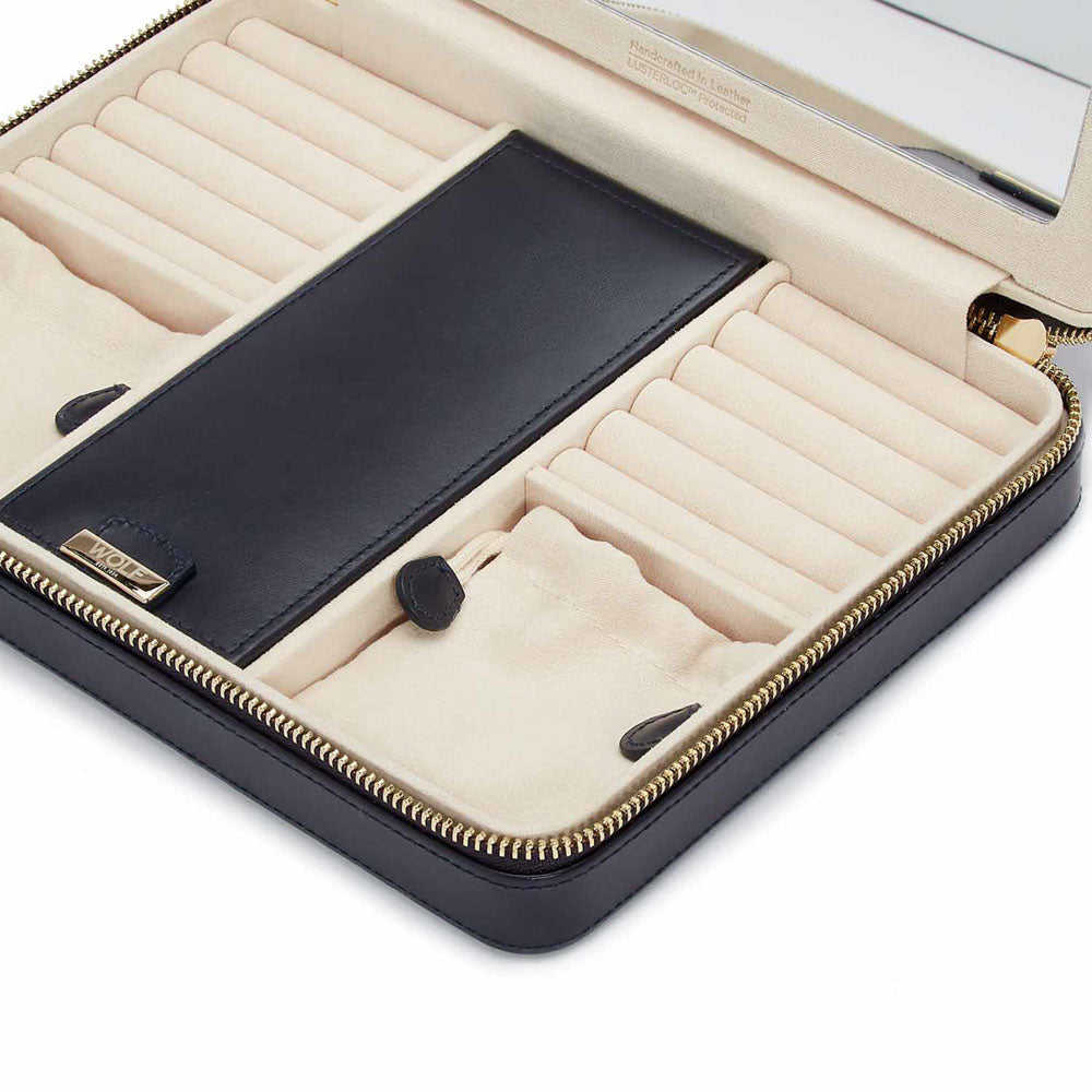 WOLF 1834 Maria Large Zip Case – Navy Leather Jewelry Travel Organizer - Image 5
