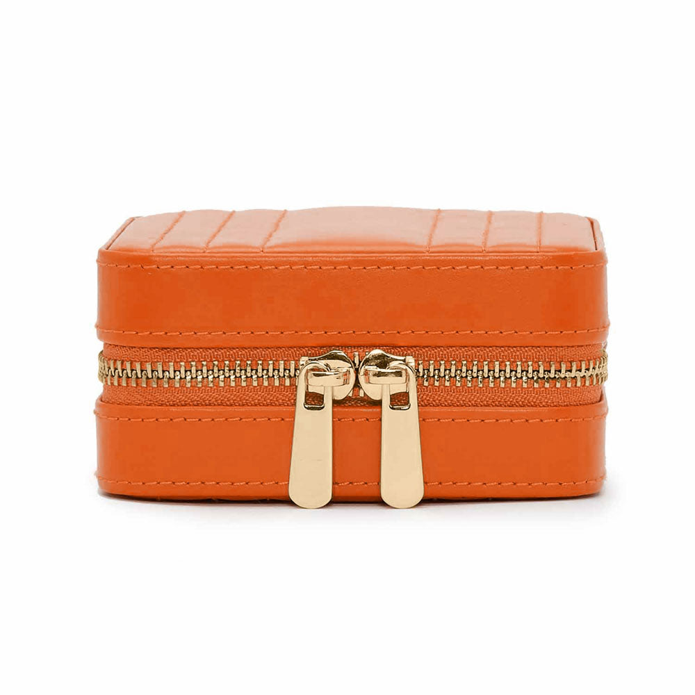 WOLF 1834 Maria Small Zip Case - Tangerine Leather Jewelry Travel Case - Image 1