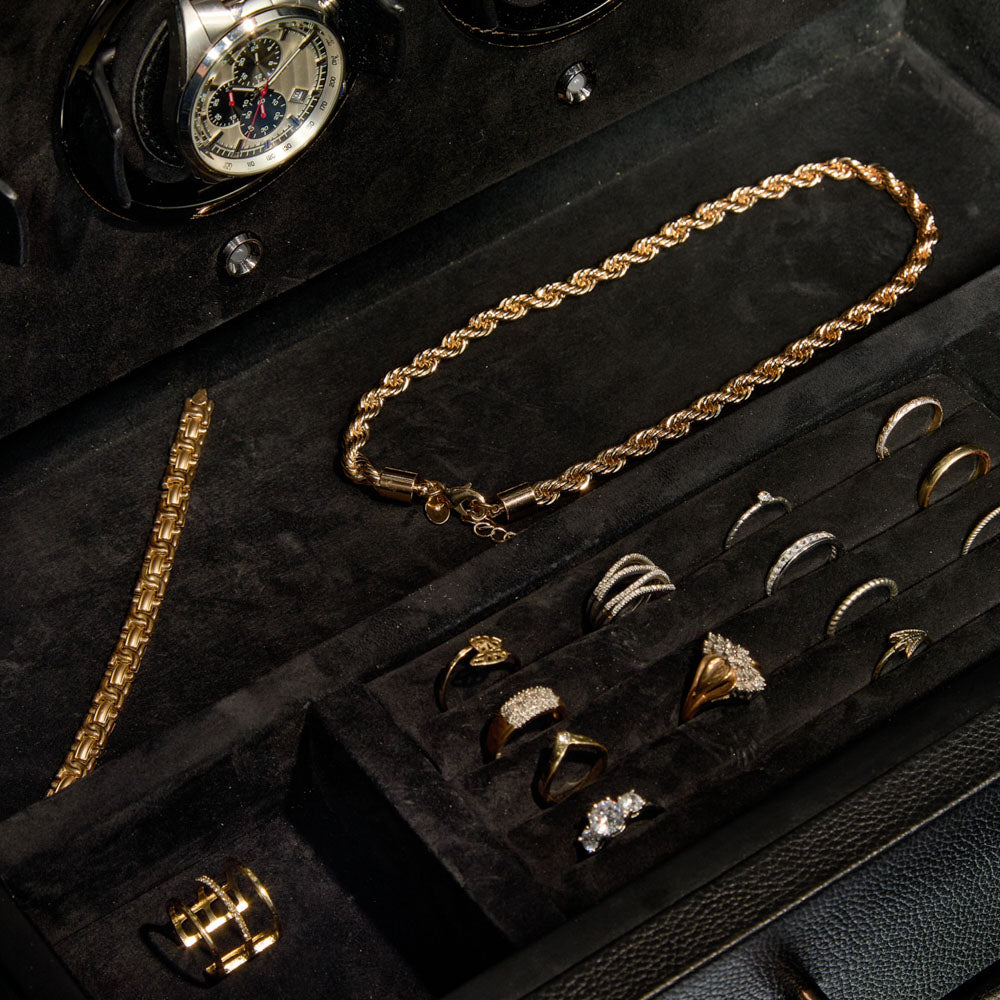 WOLF 1834 Churchill 16-Piece Watch Winder Safe – Black Pebble Leather - Image 7