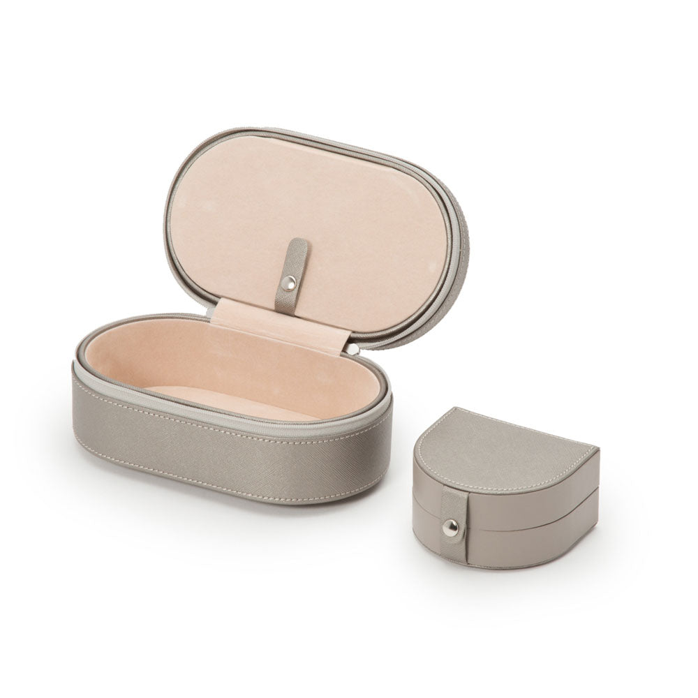 WOLF 1834 Heritage Oval Zip Case – Pewter Saffiano Jewelry Travel Case - Image 6