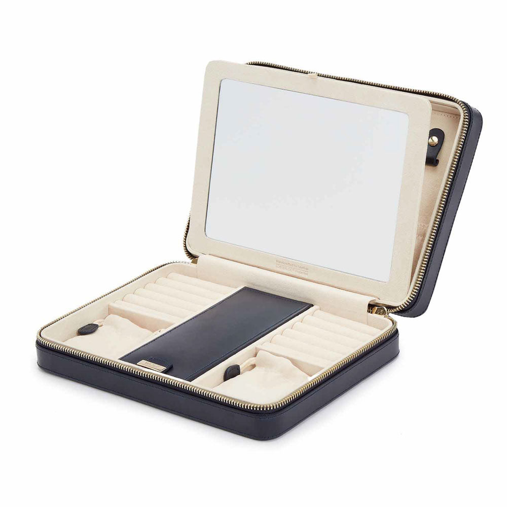WOLF 1834 Maria Large Zip Case – Navy Leather Jewelry Travel Organizer - Image 4