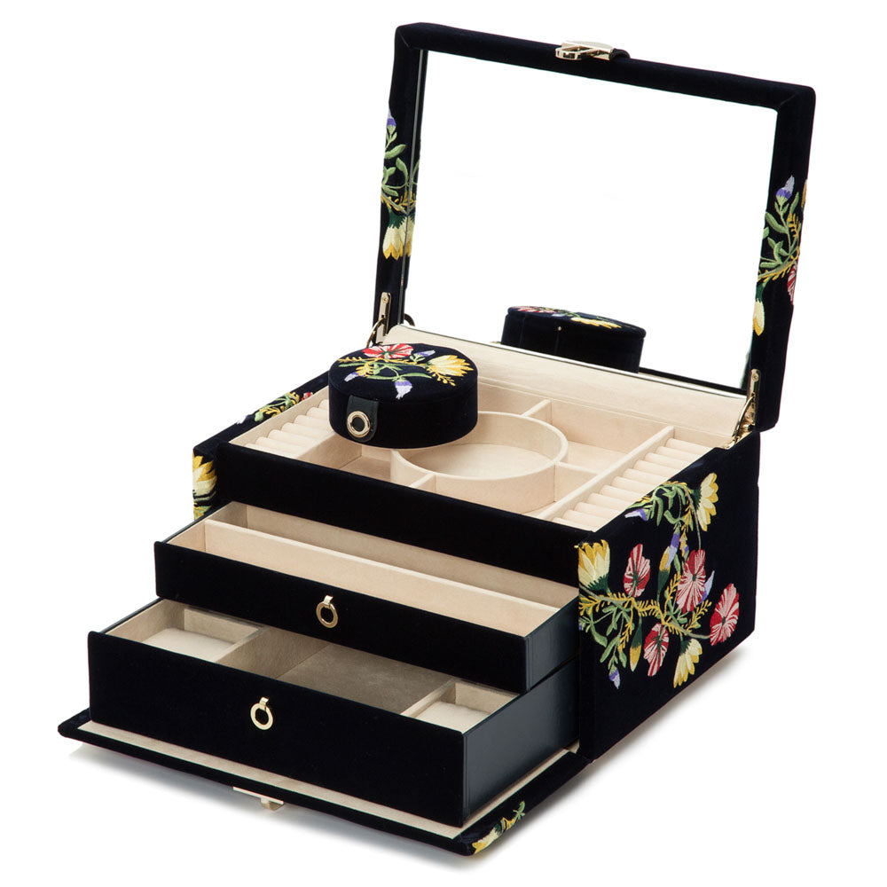 WOLF 1834 Zoe Medium Jewelry Box – Indigo Velvet with Floral Embroidery - Image 5