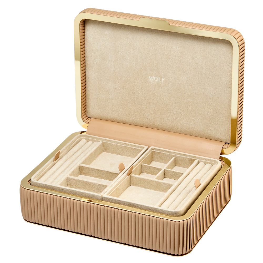 WOLF 1834 Bella Medium Jewelry Box - Mocha (10 Compartments + Zip Pouch) - Image 3
