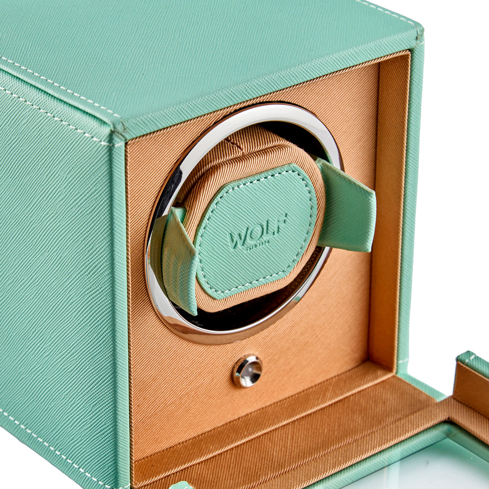 WOLF 1834 Cub Single Watch Winder with Cover - Seltzer Mint/Peach - Image 5