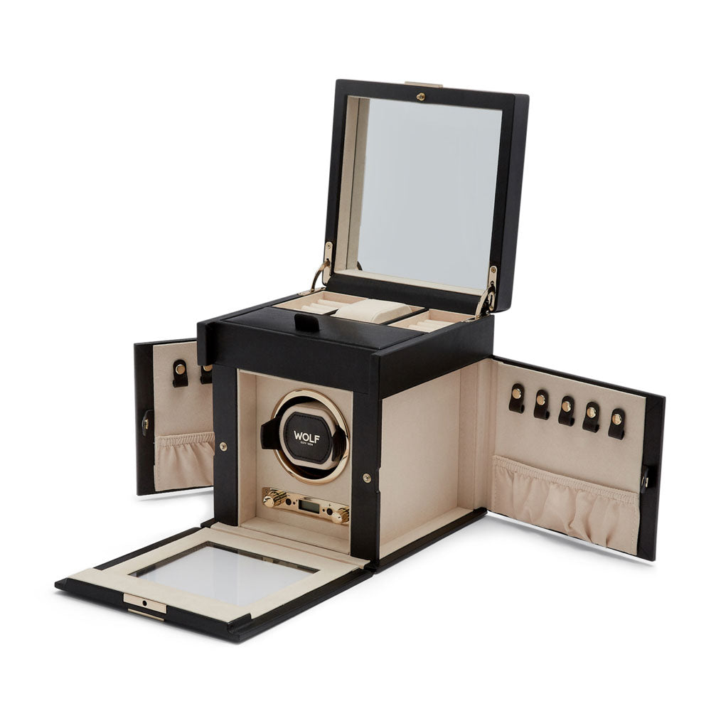 WOLF 1834 Palermo Single Watch Winder with Jewelry Storage - Black Anthracite - Image 3