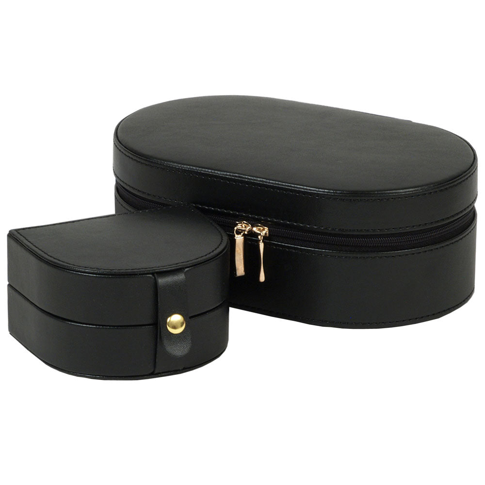 WOLF 1834 Heritage Oval Zip Jewelry Case – Black Vegan Leather with Travel Insert - Image 3