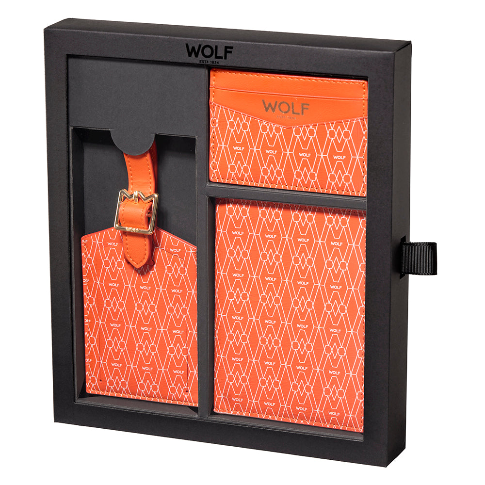 WOLF 1834 Signature Passport, Card Case & Luggage Tag Gift Set – Orange - Image 1