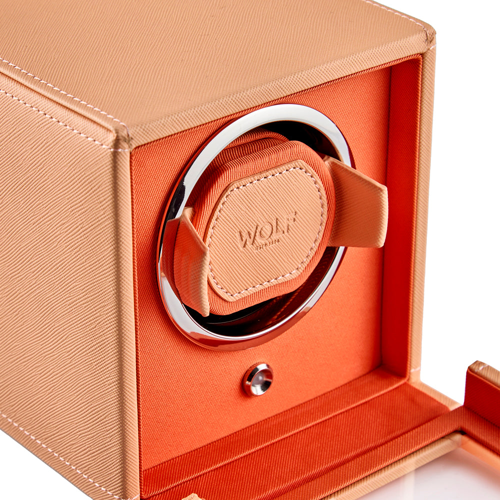 WOLF 1834 Cub Single Watch Winder with Cover – Seltzer Peach/Orange - Image 5