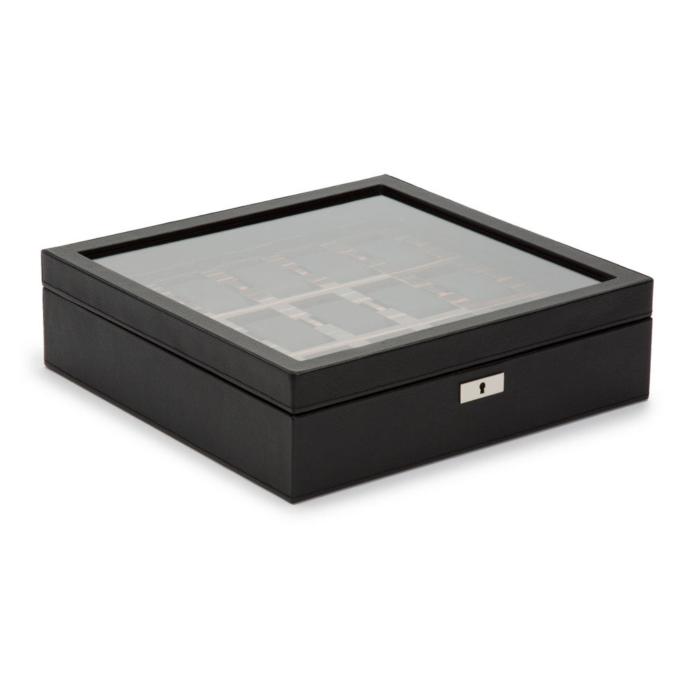 WOLF 1834 Roadster 15-Piece Watch Box – Black Vegan Leather with Ebony Macassar Wood - Image 2