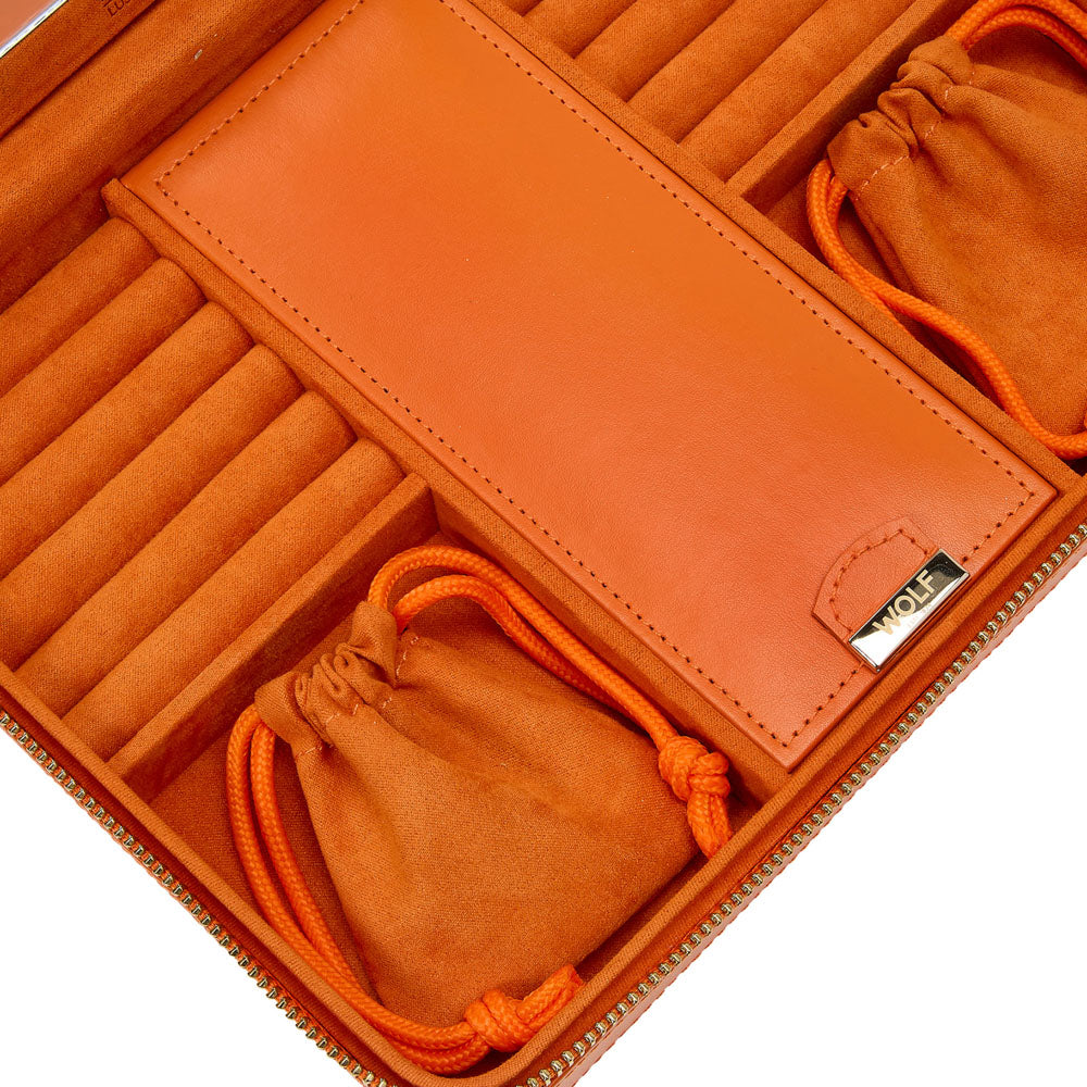 WOLF 1834 Maria Large Zip Case – Tangerine Leather Jewelry Travel Case - Image 5
